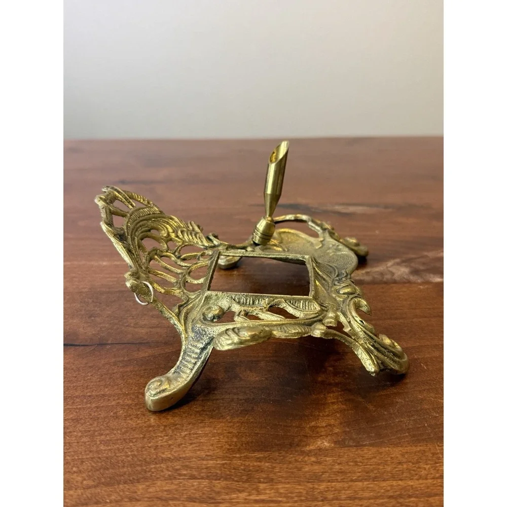 Vintage Ornate Solid Brass Art Nouveau Style Pen holder Ink Well 7 X 7.5